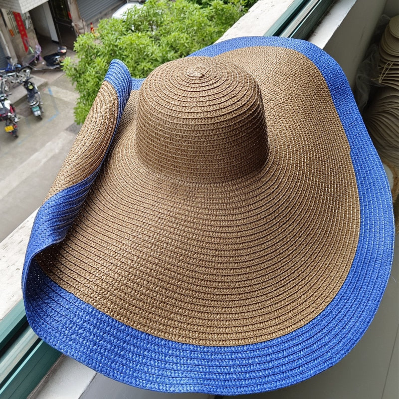 Rainbow striped big brim anti-ultraviolet sunshade sun hat beach sun hat with wire edge can be folded arbitrarily 9 M 56-58cm