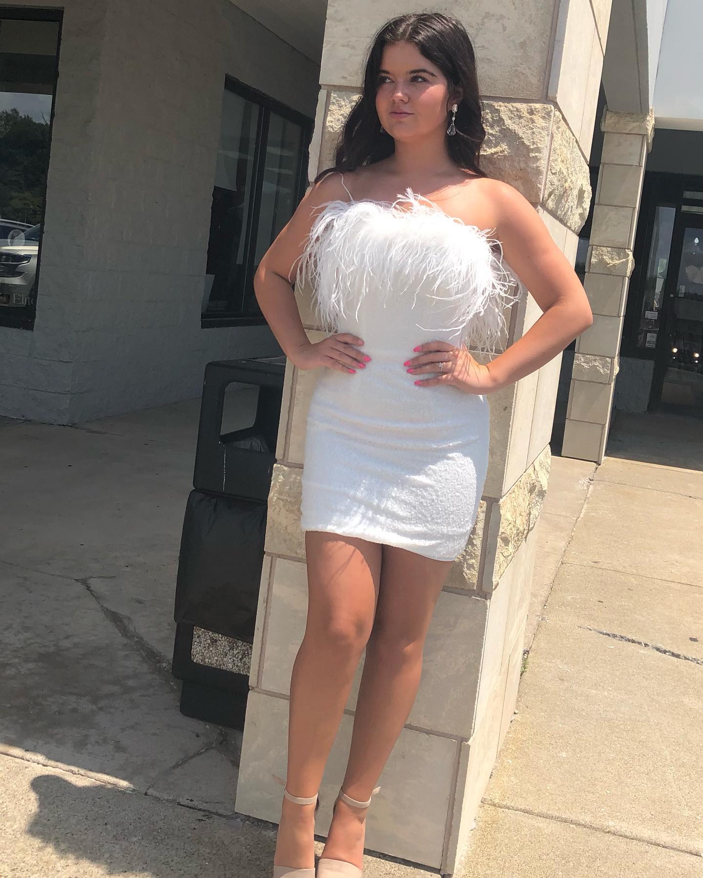 Sequin Mini Hoco Dress NYE Feather Strapless Short Lady Formal Homecoming Party Gown Club Night Cocktail Prom Gala RoseGold White