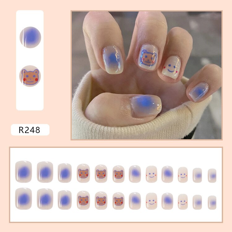 24Pcs/Box Sweet Short Round/Square Head False Nail Art Full Cover Detachable Artificial Fake Nails Ballerina Press on Nails Tips R248