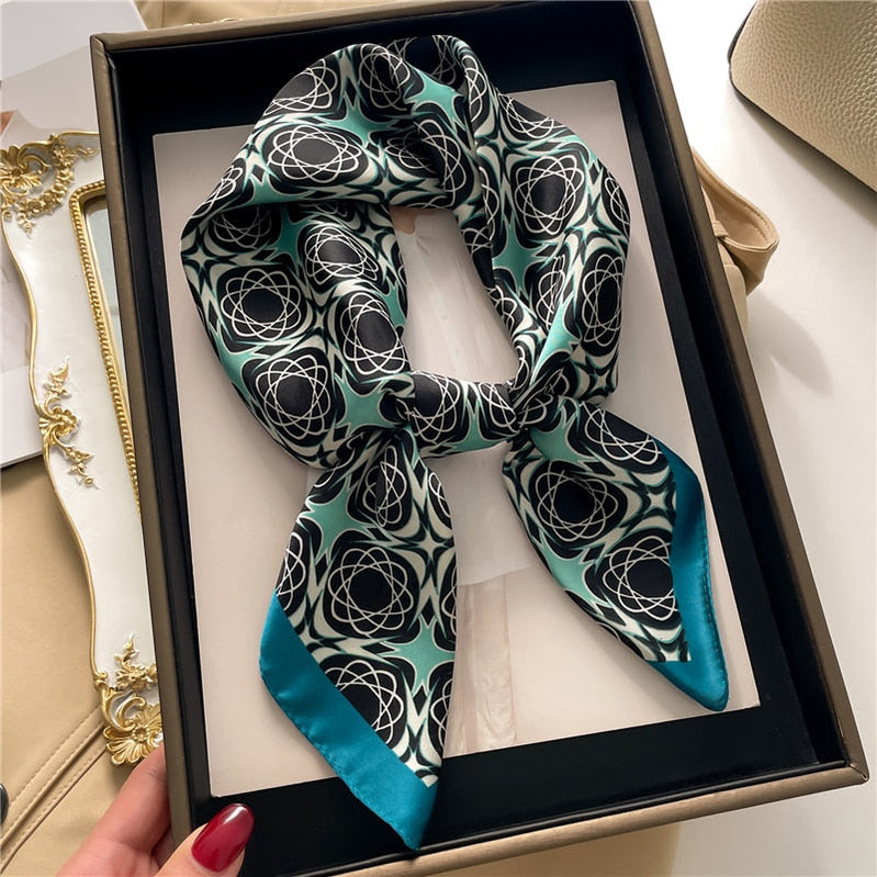 Fashion Wraps Satin Hijab Luxury Square Scarf for Women Hair Bands Ribbon Headband Silk Shawl Neckerchief Female Bandana FJ718-4