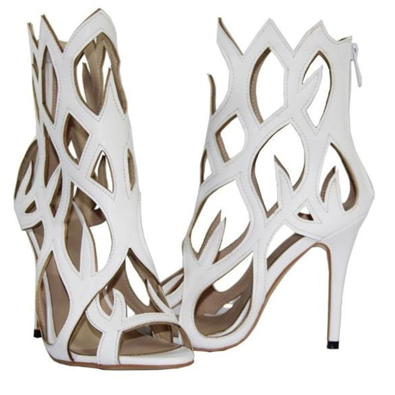 Hollow Cover Heel Zipper Women Sandals Newest Roman Shoes Irregular High Heels Gladiator Sexy Peep Toe Summer Shoes on Heel