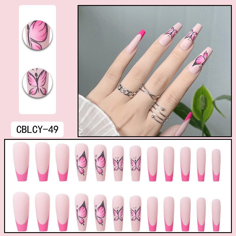 Black Comic Hand Drawn Pattern Wearable Nail Art Glossy Purple Long Ballet Detachable Finished False Nails Press on Nails MT808CBLCY49