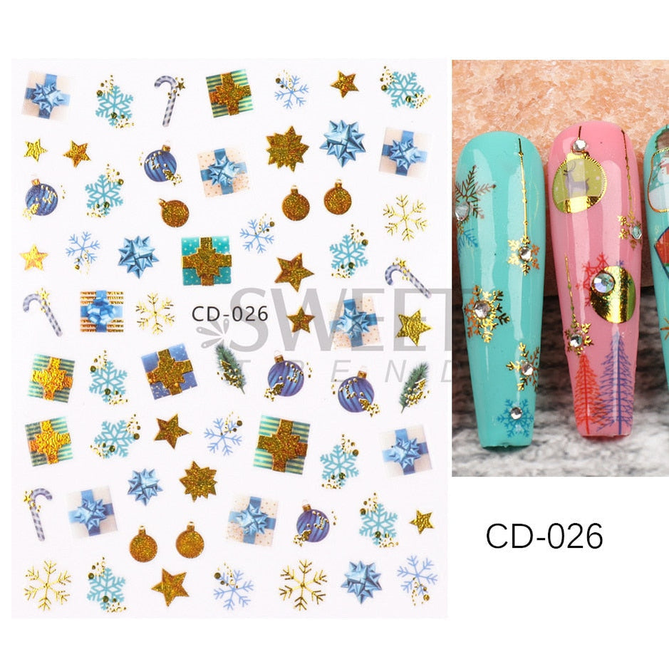 Snow Bird Winter Autumn Nail Art Stickers Maple Leaf Cotton Flower Fall Design Line Adhesive Sliders Manicure Decoration JINO-48 CD-026