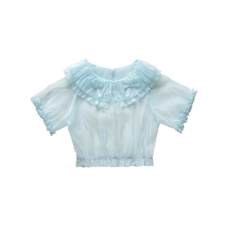 Japanese Victorian Lolita Dresses Women Gothic Cute Lace Bow Y2k Tank Tops Tiered Love Cake Skirt Suit Kawaii Sweet Lolita Sets blue shirts