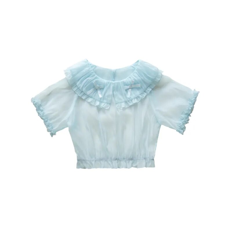 Japanese Victorian Lolita Dresses Women Gothic Cute Lace Bow Y2k Tank Tops Tiered Love Cake Skirt Suit Kawaii Sweet Lolita Sets blue shirts