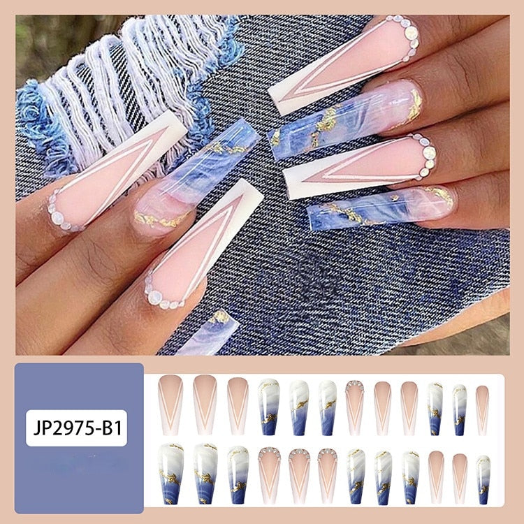 Black Comic Hand Drawn Pattern Wearable Nail Art Glossy Purple Long Ballet Detachable Finished False Nails Press on Nails MT582JP2975B1