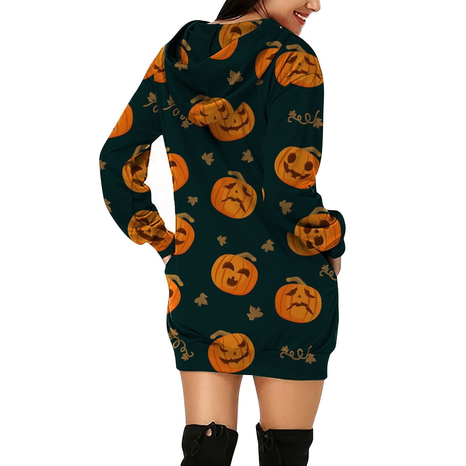 Women's Halloween Pumpkin Printed Sweater Hooded Long Sleeve Dress Sweatshirt Female Women Autumn Spring Casual Hoodies Clothes