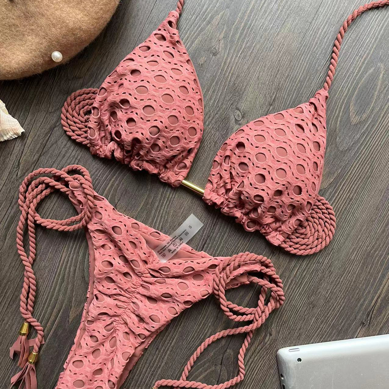 Sexy Bikini Set Swimsuit Mesh Swimwear Women white Bathing Suit Halter Top Patchwork Beachwear Women's Swimming Suit 8283