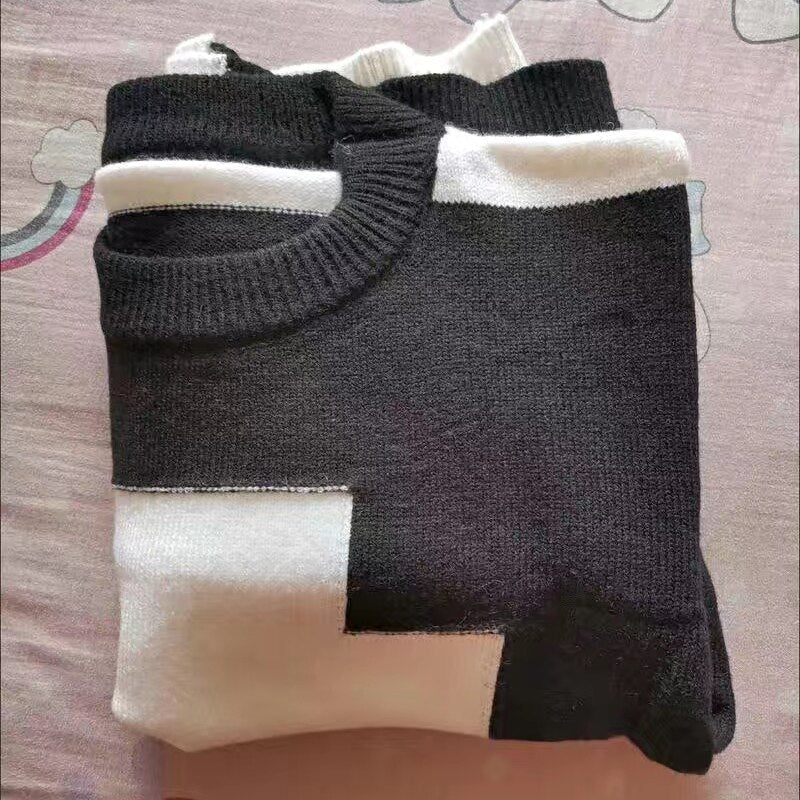 Tie Dye Spring Fall Knit Tops Women Casual Patchwork Korean Sweaters Design Contrasting Colors Pullover O-neck Knitwear Jumper