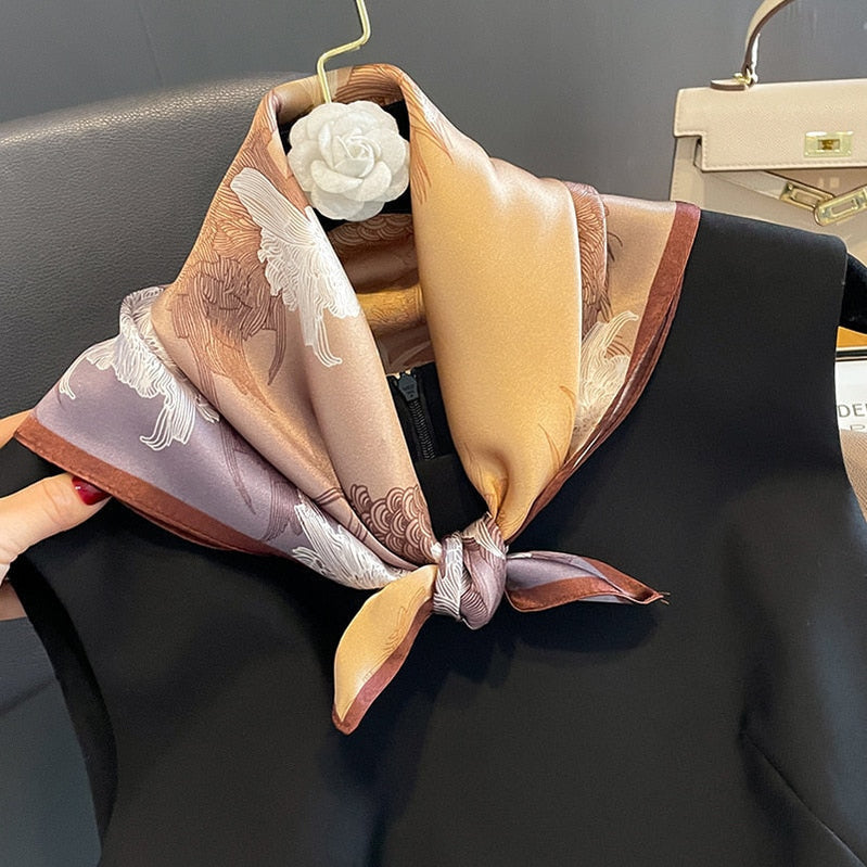 53cm Real Silk Nature Scarf Women Neckerchief Foulard Bandana Small Hairbands Fashion Floral Neck Ties for Office Lady New ZS-282-2 53x53cm