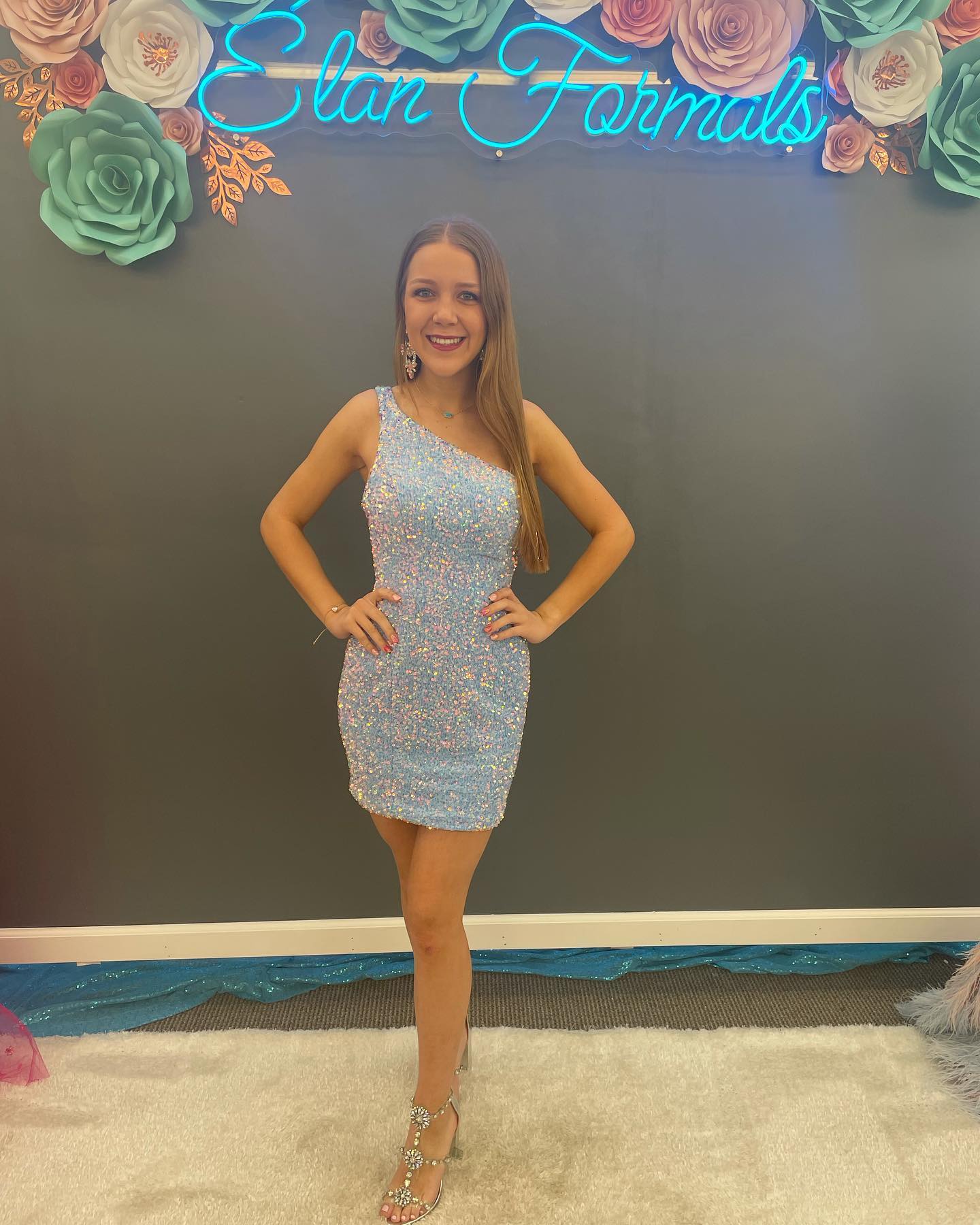 One-Shoulder Mini Cocktail NYE Dress Velvet Sequins Lady Formal Event Party Gown Sexy Club Night Graduation Hoco Gala Blue-One-Shoulder