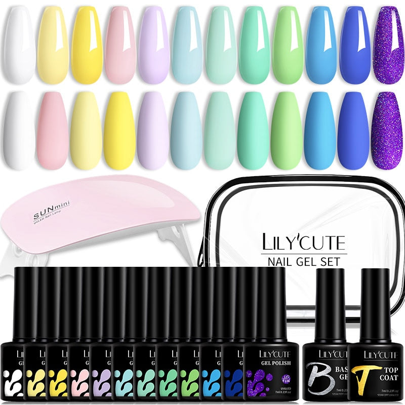 LILYCUTE 12PCs 7ml Spring Macaron Nail Gel Polish Set Semi Permanent UV Gel For Manicure Soak Off Gel Nail Polish Kit Varnishes 229385