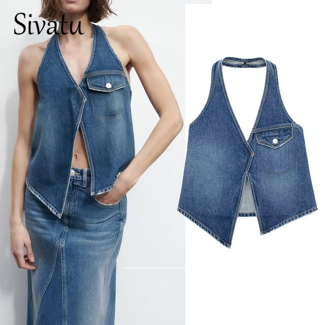 Traf Women's Corset Crop Top Y2k Streetwear Summer Women's Clothing - Vitage Denim Croo Top Women Vest 2023 Style 2