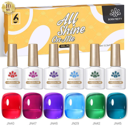 BORN PRETTY 10ml Nude Pink Gel 6PCS Nail Polish Set Milky Jelly Pink Transparent Serise Soak Off UV LED Nail Gel Varnish Kit