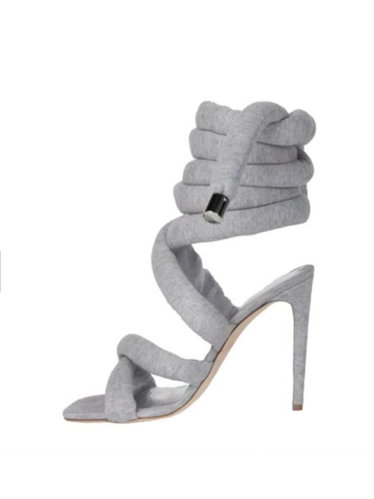 Summer Square Head Slim High Heel Sandals Wrapped Around The Feet Fashion Show Dress 43 Large Women's Sandals Dark Grey