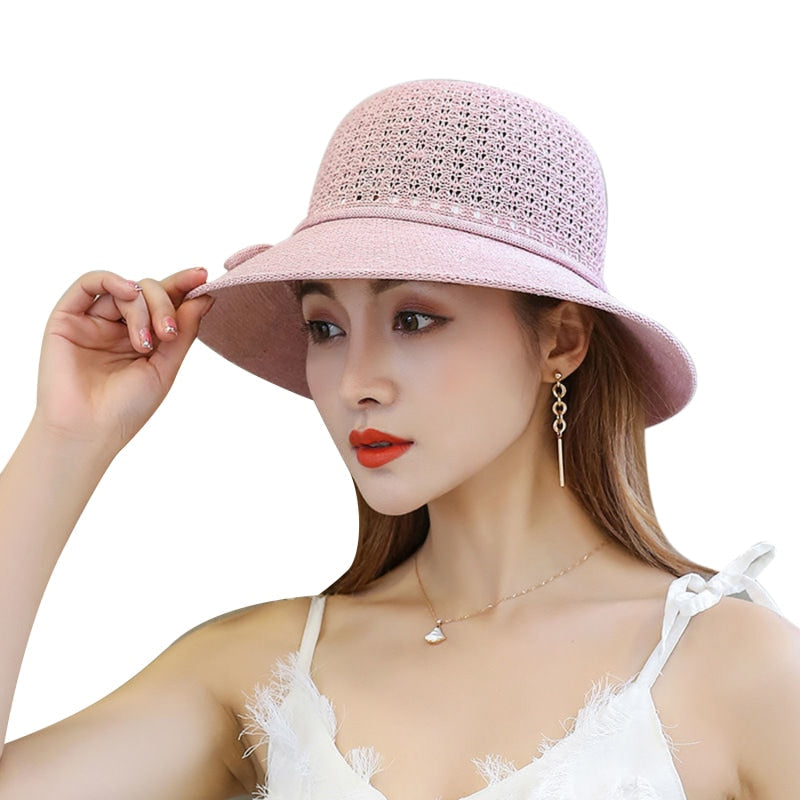 Cool Women Bucket Hats Female New Summer Korean Fahsion Sunscreen Fisherman Cap Outdoor Beach Sun Cap Hat For Women Light Pink
