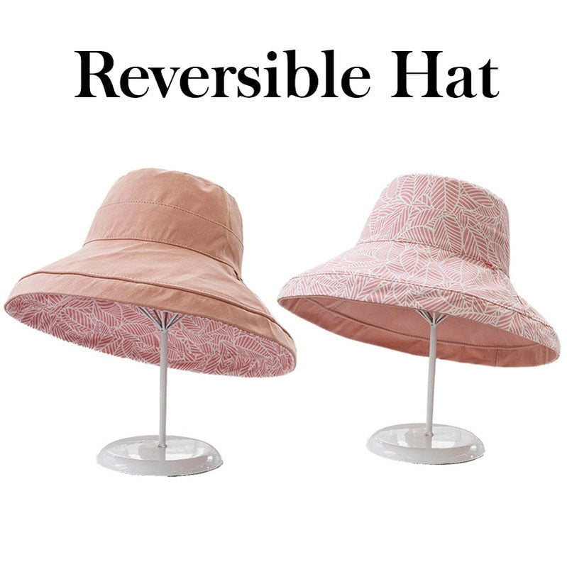 Spring Summer Print Reversible Sun Beach Hat Woman Girl Outdoor Travel Vacation Fisherman Cap Wide Brim 12.5cm Visor Hat B Pink Head Girth 56-58cm