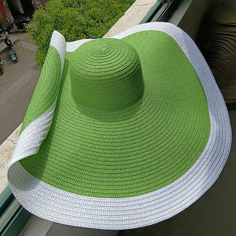 Rainbow striped big brim anti-ultraviolet sunshade sun hat beach sun hat with wire edge can be folded arbitrarily 7 M 56-58cm