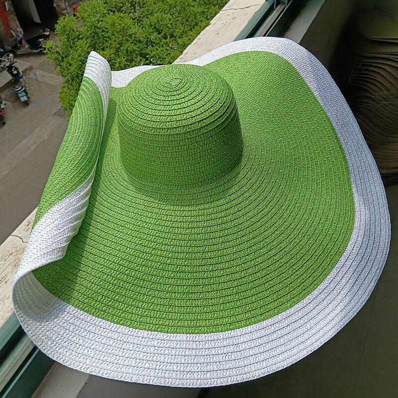 Rainbow striped big brim anti-ultraviolet sunshade sun hat beach sun hat with wire edge can be folded arbitrarily 7 M 56-58cm