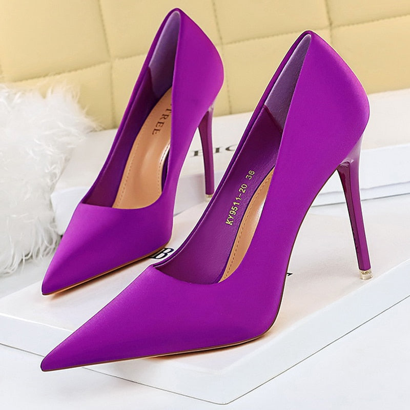 BIGTREE Shoes Satin Women Pumps New Purple High Heels Fashion Women Shoes Stiletto Luxury Noble Party Shoes Women Heels Purple-10.5cm