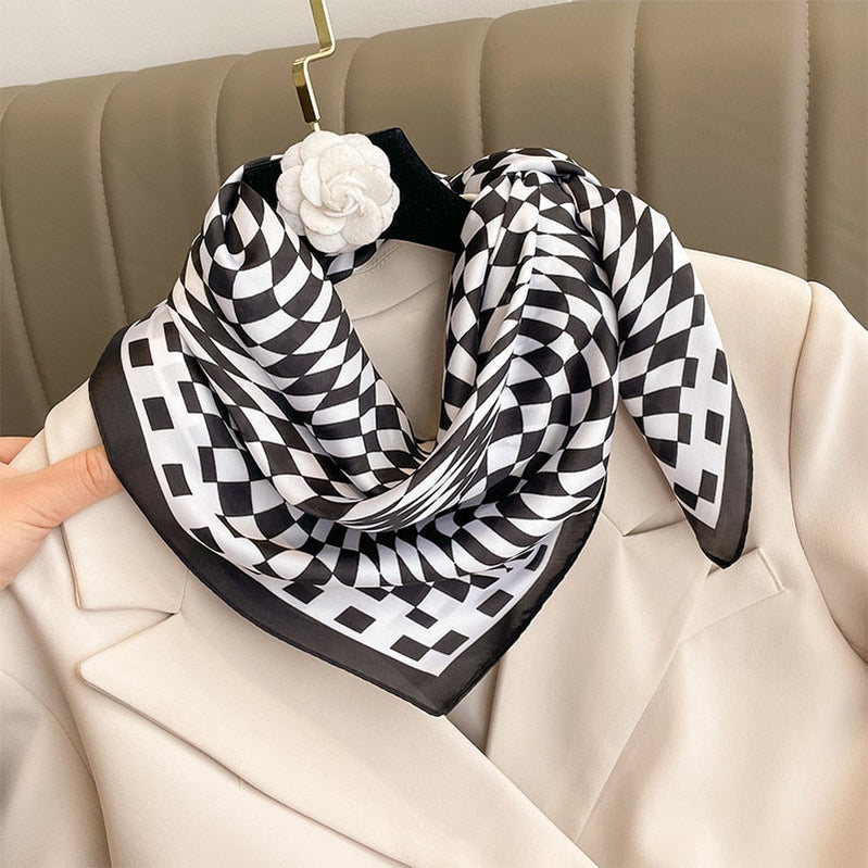 Luxury Silk Shawl Square Scarf for Women Satin Hijab Fashion Wraps Neckerchief Female Hair Bands Ribbon Headband Bandana W-139 70x70