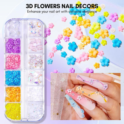 Makartt Nail Rhinestone Glue Kit, 15ml Gel Nail Glue with AB Rhinestone Crystals 3D Nail Art Butterflies Flowers Pearls