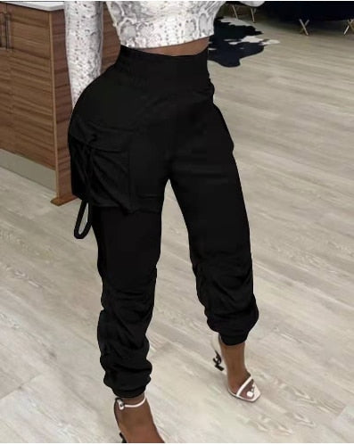 Women's Pants Spring Fashion Pocket Design Casual Ruched Plain Daily Long Cargo Pants Y2K Clothes B