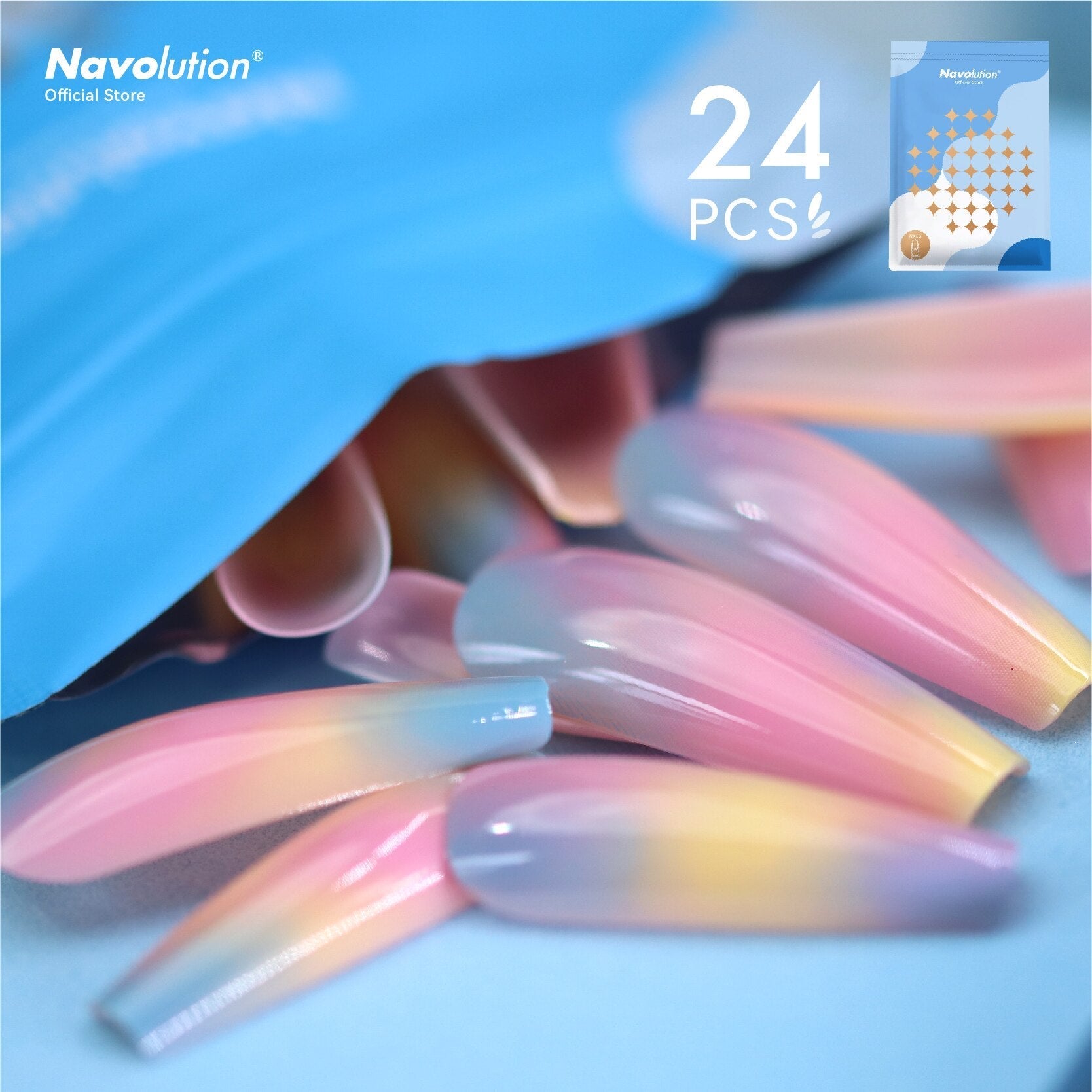 Navolution 24Pcs/Set DIY Manicure Wearable Fake Nails press on Detachable Finished Fingernails Ballet Square Head Almond Short