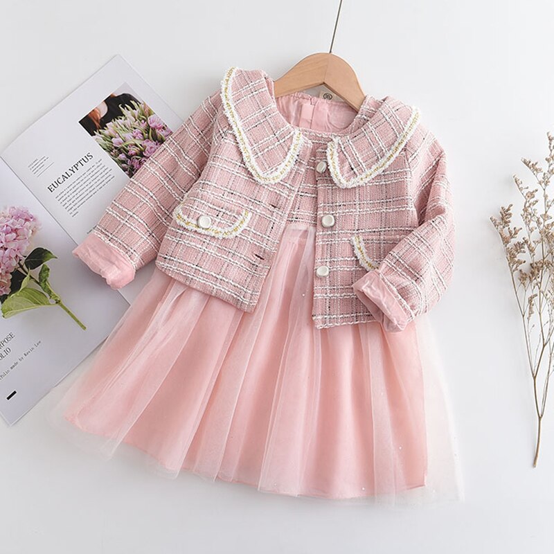 Leader Fashion Kids Girls Princess 2pcs Clothes Set Autumn Winter Children Coat Outwear+Skirts Vintage Outfits Suit 2-12Y AH9121Pink