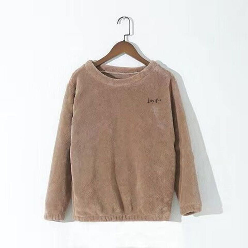 Women Winter Velvet Sets Pullover And Elastic Waist Pants Sets Casual Warm Cashmere Sets Women Autumn and Winter KHAKI TOP fit to 45-75kgs