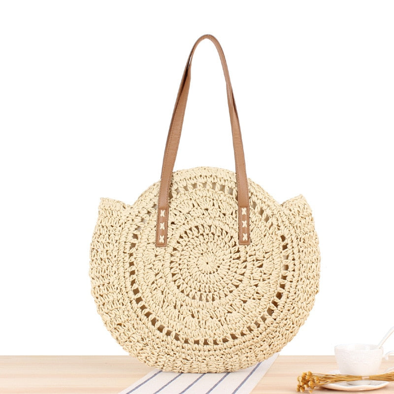 Round Straw Bags for Women Rattan Bag Handmade Woven Beach CrossBody Bag Female Message Handbag Totes