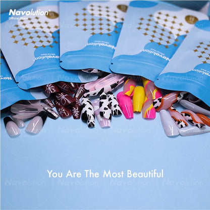 Navolution 24Pcs/Set DIY Manicure Wearable Fake Nails press on   Detachable Finished Fingernails Ballet Square Head Almond Short