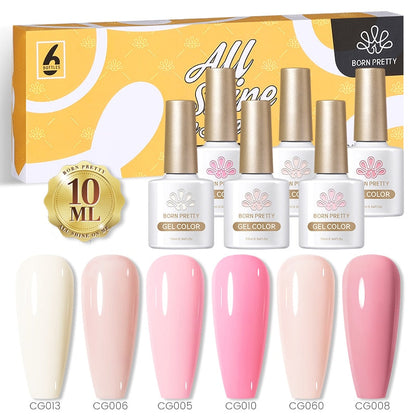 BORN PRETTY 10ml Nude Pink Gel 6PCS Nail Polish Set Milky Jelly Pink Transparent Serise Soak Off UV LED Nail Gel Varnish Kit