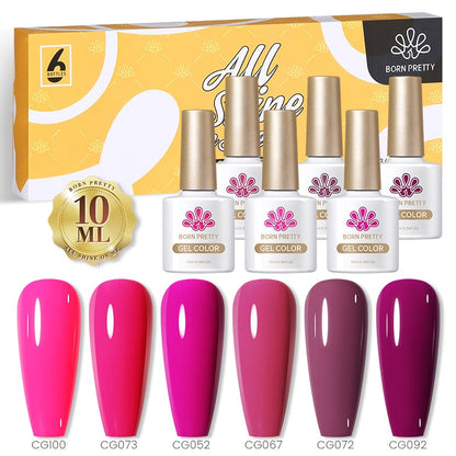BORN PRETTY 10ml Nude Pink Gel 6PCS Nail Polish Set Milky Jelly Pink Transparent Serise Soak Off UV LED Nail Gel Varnish Kit