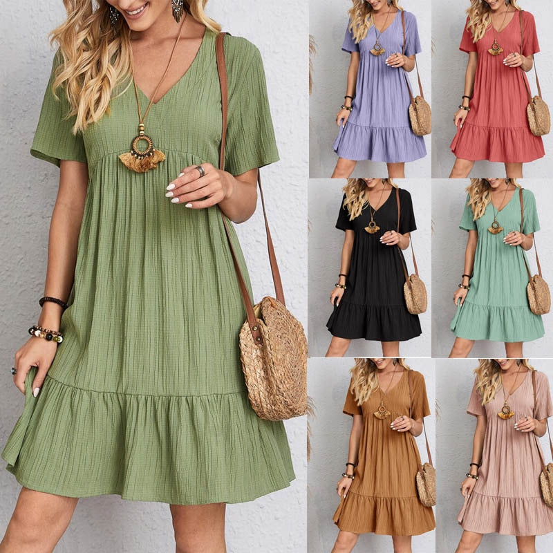 Summer Knee Length Dresses for Women 2023 New-In One-Piece Loose Casual Short Sleeve Dress Vintage Chic Maxi Midi Dress Outfits