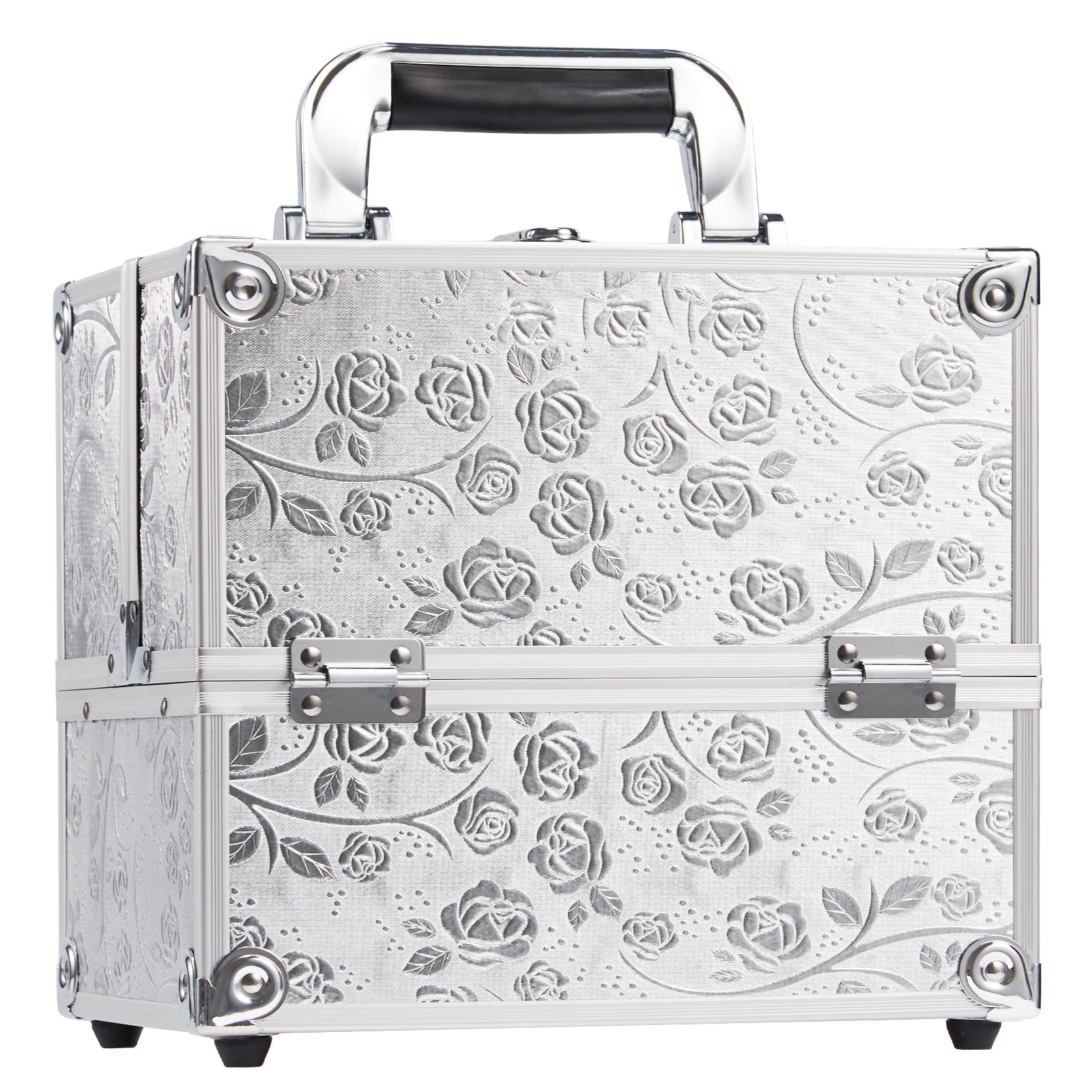 Makeup Case Portable Travel Alloy Cosmetics Make Up Storage Organizer Box Jewelry Nail Manicure Beauty Vanity Suitcase for Women Carved silver