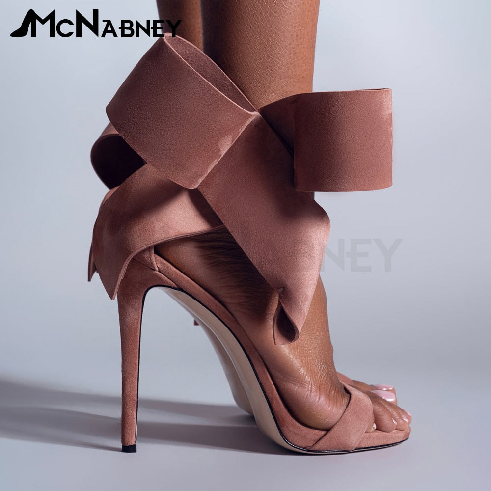 Satin Butterfly Knot High Heels Stiletto Pointed Toe Sandals Luxury Style Shoes Fashion High Heels Shiny Rhinestone Sandals Sale