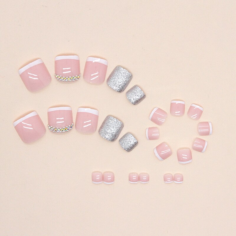 Glitter Crystal French Press On Toenails Diamond Decor False Toe Nails Square Head Artificial Nails Patch For Feet