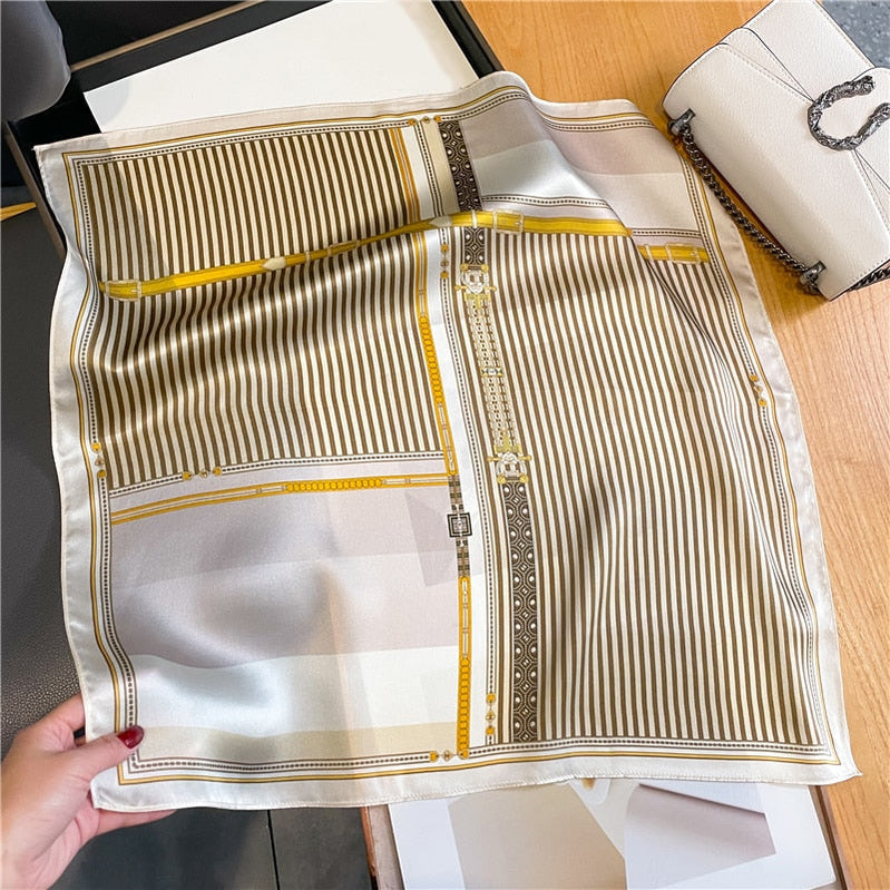 Classice 100% Silk Square Scarf Women Print Stripe Hair Band Wrist Foulard England Style Neckerchief Bandana Echarpe FZ225-1