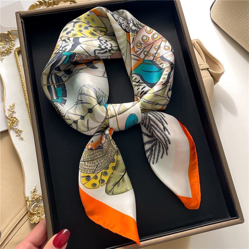 Fashion Hair Scarf for Women Decor Headband Ribbon Satin Silk Square Scarves Lady Wrist Wrap Shawls Design Bandana Foulard FJ722-3