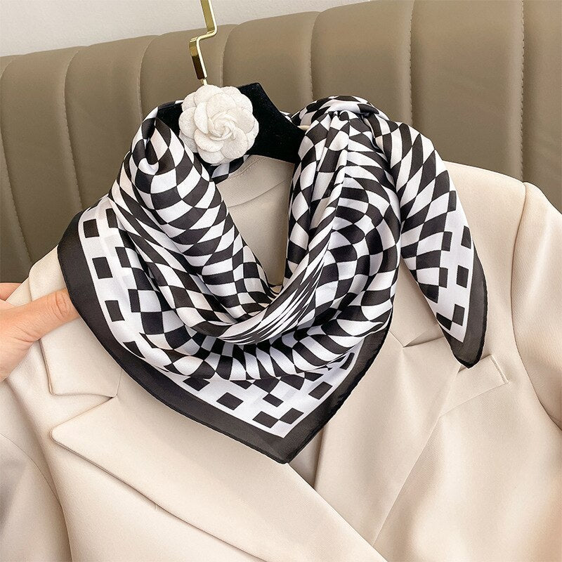 Luxury Silk Shawl Square Scarf for Women Satin Hijab Fashion Wraps Neckerchief Female Hair Bands Ribbon Headband Bandana 27
