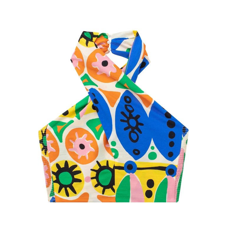 KJMYYX 2023 Fashion Summer Print Skirt Sets For Women Female Causal Halter Sleeveless Camisole Tops A-Line Mid-Calf Skirt AE099Tops