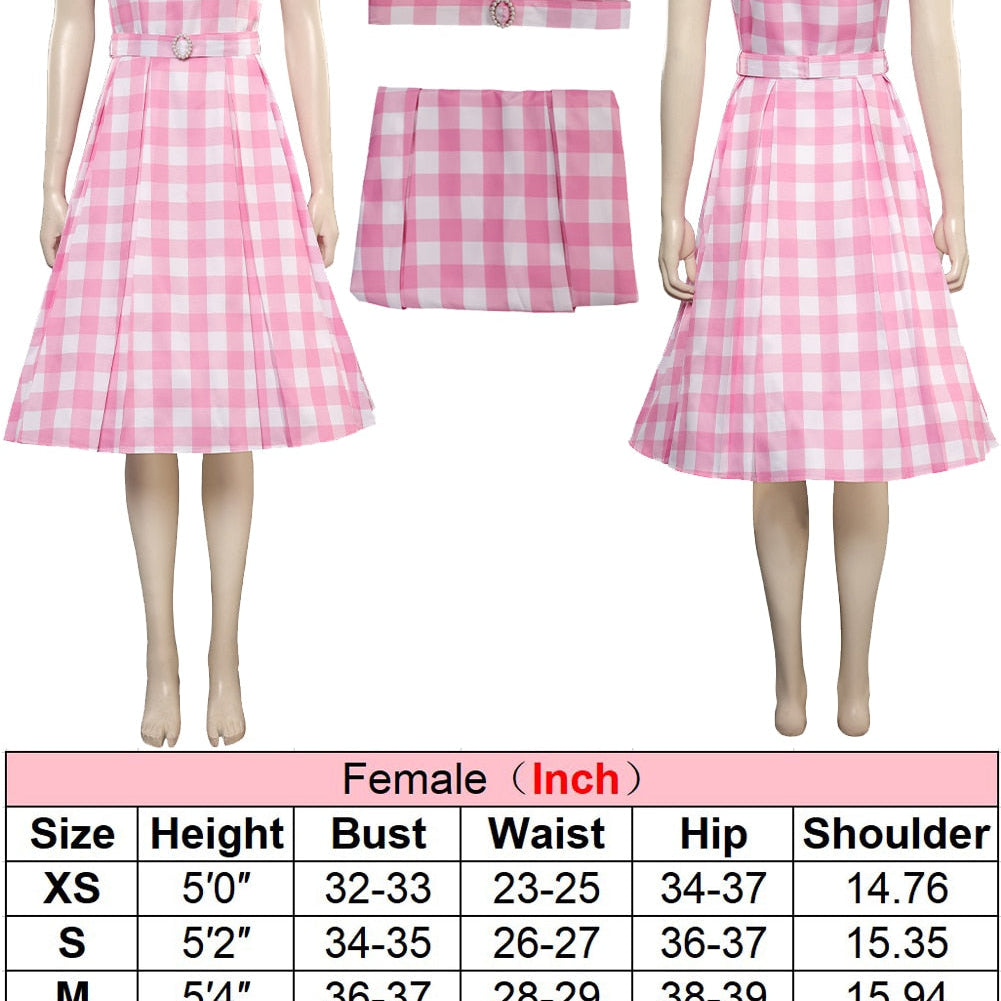 Margot Cosplay Kawaii Pink Plaid Dress Women Costume Movie Barbei Roleplay Fantasia Halloween Party Clothes For Disguise Style B