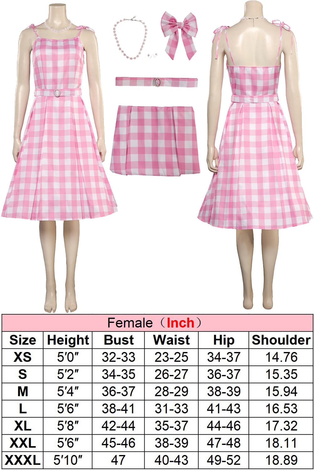 Margot Cosplay Kawaii Pink Plaid Dress Women Costume Movie Barbei Roleplay Fantasia Halloween Party Clothes For Disguise Style B