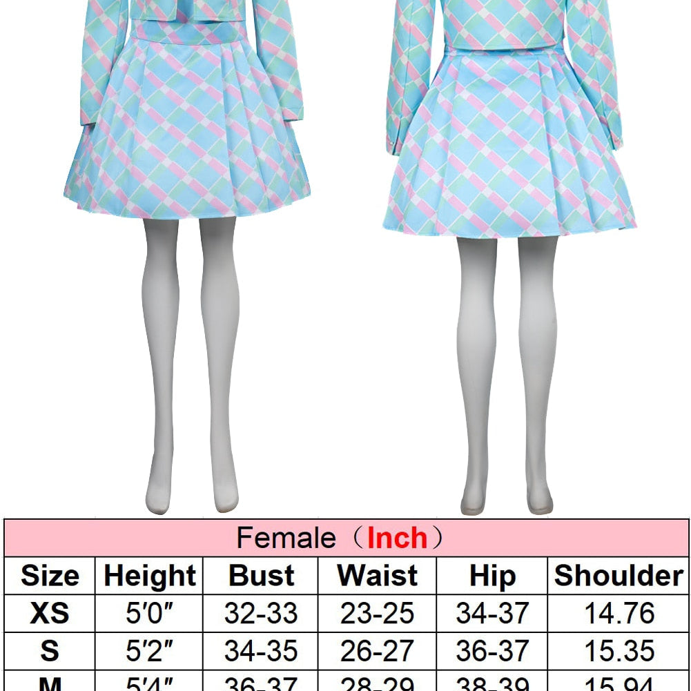 Margot Cosplay Kawaii Pink Plaid Dress Women Costume Movie Barbei Roleplay Fantasia Halloween Party Clothes For Disguise Style G