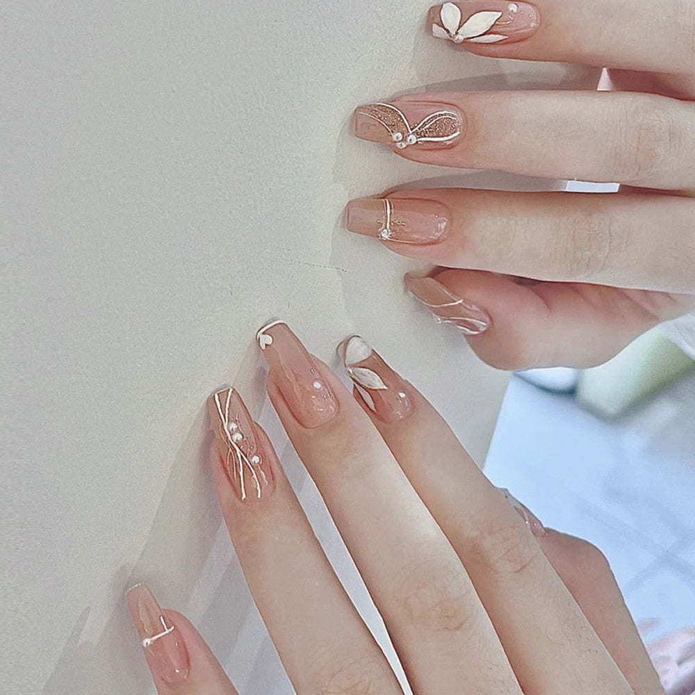 Gradient Fake Nails Press on Nail Diamond Cross Art Long Tips False Forms with Glue Stick Stickers Reusable Set DZ168 New