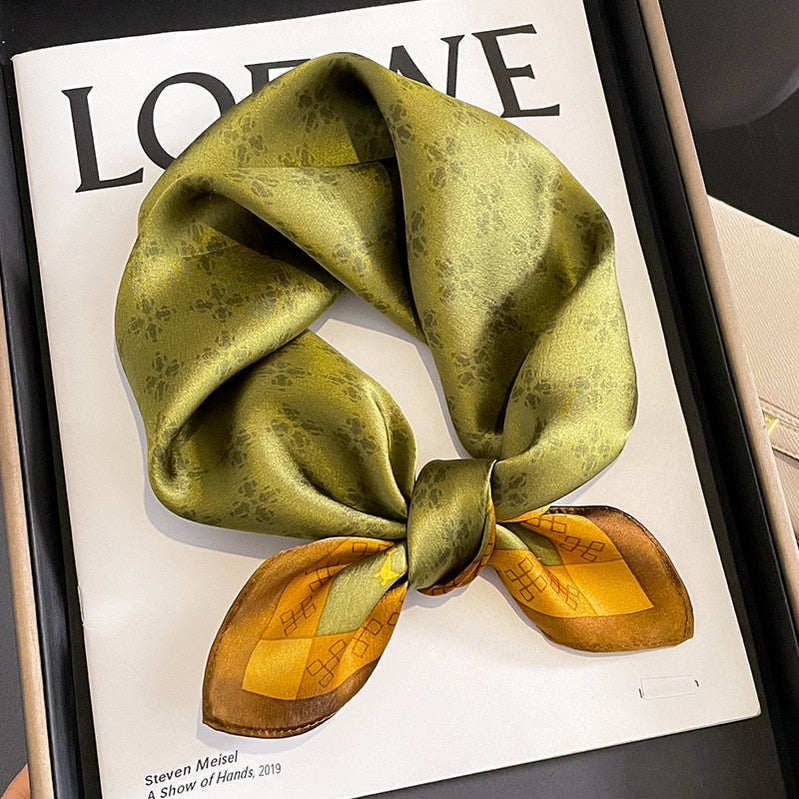 53cm Real Silk Nature Scarf Women Neckerchief Foulard Bandana Small Hairbands Fashion Floral Neck Ties for Office Lady New ZS-10 53x53cm