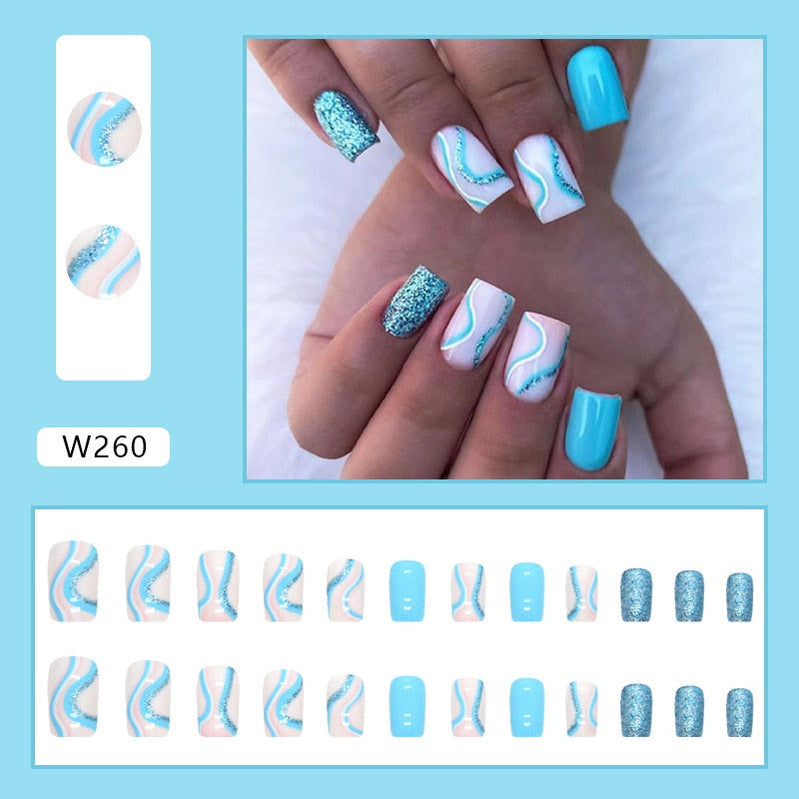 Reusable Adhesive Nail Short False Nails Press On Nails Tips Nails Fake Manicure With Glue Decorated False Nails W260