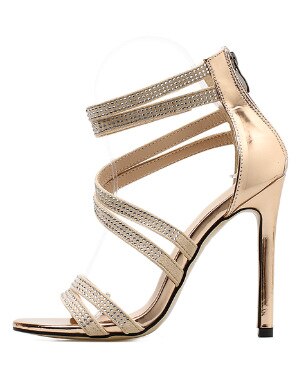 Gold Crystal Sandals Thin Strap Gladiator Sandals Stiletto Wedding Heels Rhinestone Cage Sandals gold