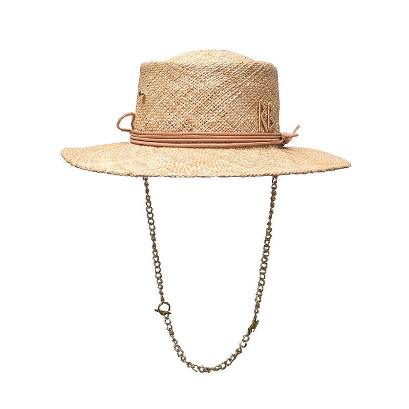 raffia straw hat for women with letter and chain Wide Brim Floppy Sun Hat Summer Hats Lady Beach Cap